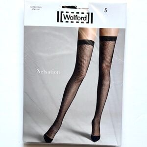 NWT Wolford, size small, stay up black net stockings